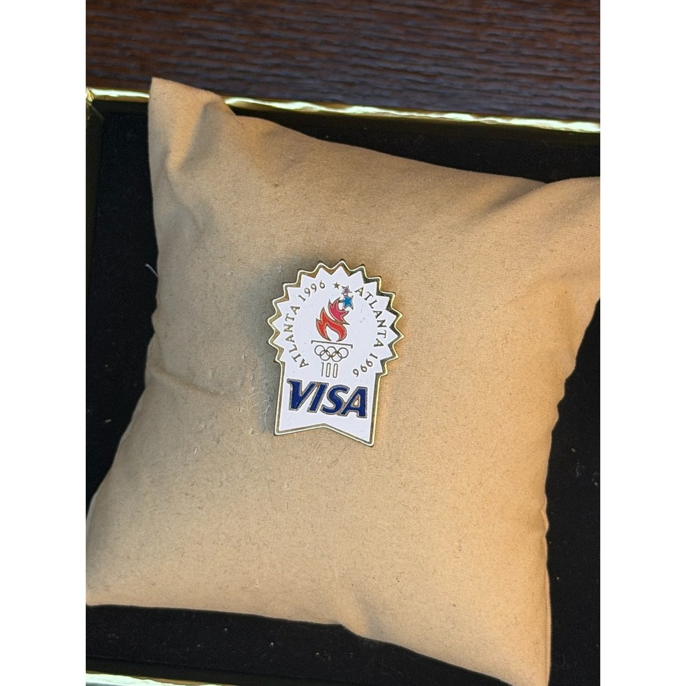 Atlanta 1996 Olympic Games Centennial Visa Sponsor Lapel Pin Gold Tone Enamel